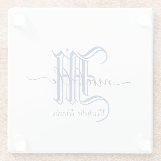 モノグラムパーソナライズされたイニシャル事業名ブルー ガラスコースター (裏面)