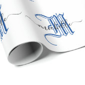 モノグラムパーソナライズされたイニシャル事業名ブルー ラッピングペーパー (ロールコーナー)