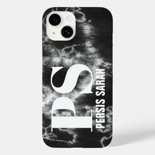 モノグラムパーソナライズされたイニシャル名ブラック絞り染め Case-Mate iPhoneケース (裏面)