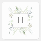 モノグラムパーソナライズされたイニシャル植物水彩画 スクエアシール (正面)