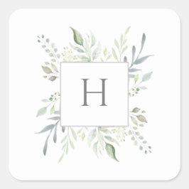 モノグラムパーソナライズされたイニシャル植物水彩画 スクエアシール