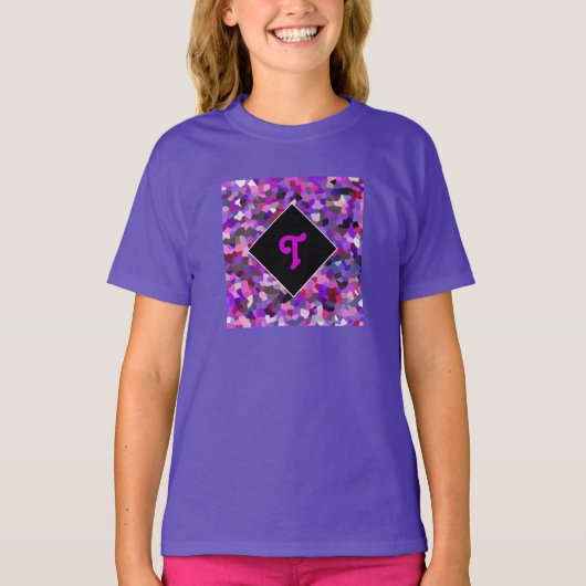 モノグラムパーソナライズされたイニシャル紙吹雪紫 Tシャツ (正面)