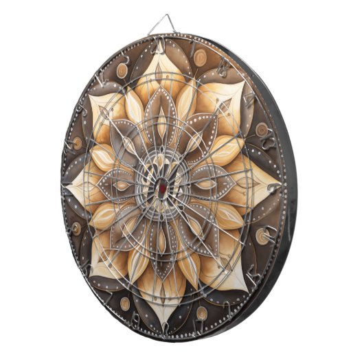 モノグラムパーソナライズされたウォーターカラーブラウンマンダラ ダーツボード (正面右)
