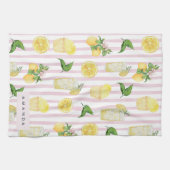 モノグラムパーソナライズされたウォーターカラーレモンレモネード キッチンタオル (横)