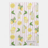モノグラムパーソナライズされたウォーターカラーレモンレモネード キッチンタオル (縦)