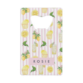 モノグラムパーソナライズされたウォーターカラーレモンレモネード クレジットカード栓抜き