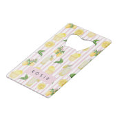 モノグラムパーソナライズされたウォーターカラーレモンレモネード クレジットカード栓抜き (正面アングル)