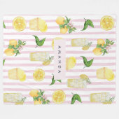 モノグラムパーソナライズされたウォーターカラーレモンレモネード フリースブランケット (正面(横))