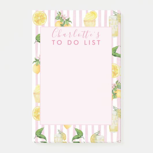 モノグラムパーソナライズされたウォーターカラーレモンレモネード ポストイット (正面)