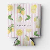 モノグラムパーソナライズされたウォーターカラーレモンレモネード 缶クーラー (正面)