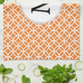 モノグラムパーソナライズされたオレンジの二重リングパターン キッチンタオル (折り畳み)