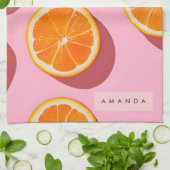 モノグラムパーソナライズされたオレンジスライスパターン キッチンタオル (折り畳み)