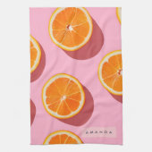 モノグラムパーソナライズされたオレンジスライスパターン キッチンタオル (縦)