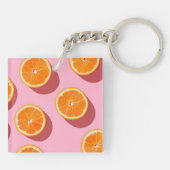 モノグラムパーソナライズされたオレンジスライスパターン キーホルダー (裏面)