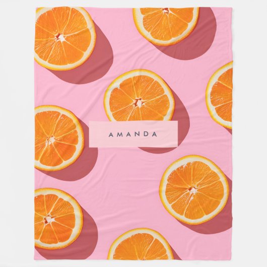 モノグラムパーソナライズされたオレンジスライスパターン フリースブランケット (正面)