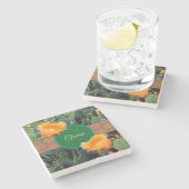 モノグラムパーソナライズされたオレンジプリックリーナシサボテン2 ストーンコースター (横)