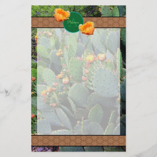 モノグラムパーソナライズされたオレンジプリックリーナシサボテン2 便箋 (正面)