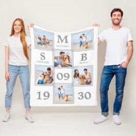 モノグラムパーソナライズされたカップル写真コラージュ フリースブランケット