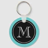 モノグラムパーソナライズされたキーチェーン |ターコイズブラック キーホルダー (正面)
