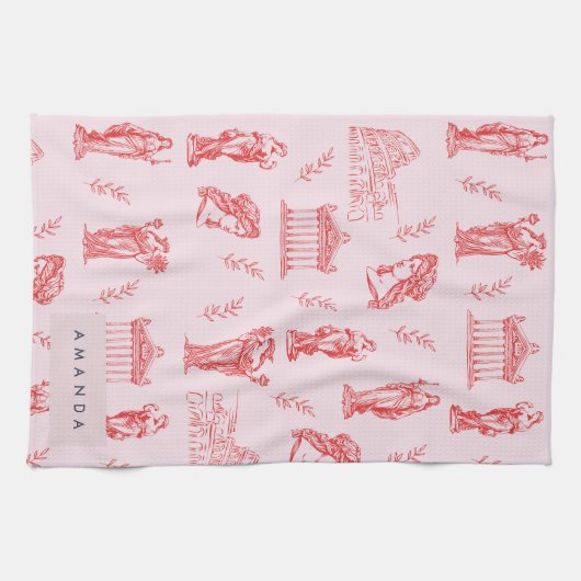 モノグラムパーソナライズされたギリシャ古代の彫像の贈り物 キッチンタオル (横)