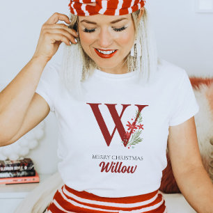 モノグラムパーソナライズされたクリスマスの名前とイニシャル Tシャツ