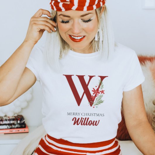 モノグラムパーソナライズされたクリスマスの名前とイニシャル Tシャツ