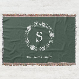 モノグラムパーソナライズされたクリスマスリース スローブランケット