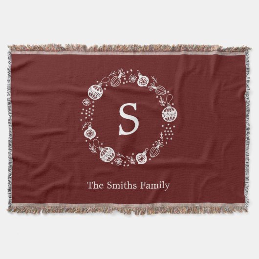 モノグラムパーソナライズされたクリスマスリース スローブランケット (正面)
