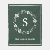 モノグラムパーソナライズされたクリスマスリース フリースブランケット (正面)