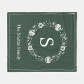 モノグラムパーソナライズされたクリスマスリース フリースブランケット (正面(横))