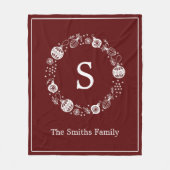 モノグラムパーソナライズされたクリスマスリース フリースブランケット (正面)
