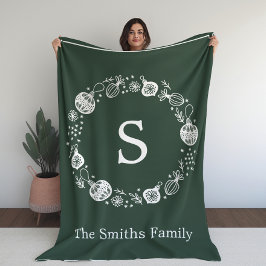 モノグラムパーソナライズされたクリスマスリース フリースブランケット