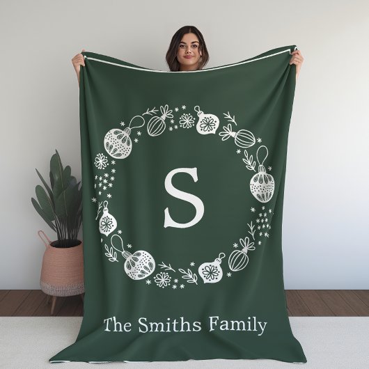 モノグラムパーソナライズされたクリスマスリース フリースブランケット