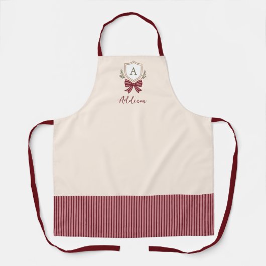 モノグラムパーソナライズされたクレストボウクリスマス エプロン (正面)