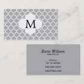 モノグラムパーソナライズされたクローバーグレーとホワイト 名刺 (正面/裏面)