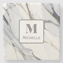 モノグラムパーソナライズされたグレイ&ホワイトマーブル