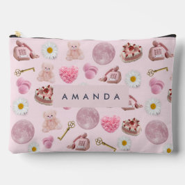 モノグラムパーソナライズされたコケットピンクムーンフェミニン アクセサリーポーチ
