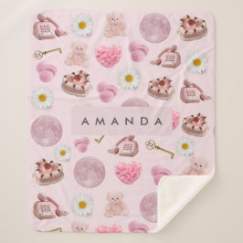 モノグラムパーソナライズされたコケットピンクムーンフェミニン シェルパブランケット