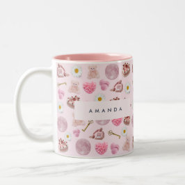 モノグラムパーソナライズされたコケットピンクムーンフェミニン ツートーンマグカップ