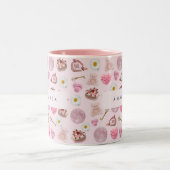 モノグラムパーソナライズされたコケットピンクムーンフェミニン ツートーンマグカップ (中央)