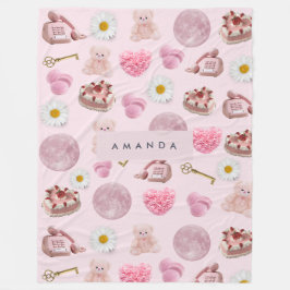 モノグラムパーソナライズされたコケットピンクムーンフェミニン フリースブランケット