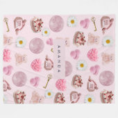 モノグラムパーソナライズされたコケットピンクムーンフェミニン フリースブランケット (正面(横))