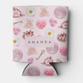 モノグラムパーソナライズされたコケットピンクムーンフェミニン 缶クーラー (正面)
