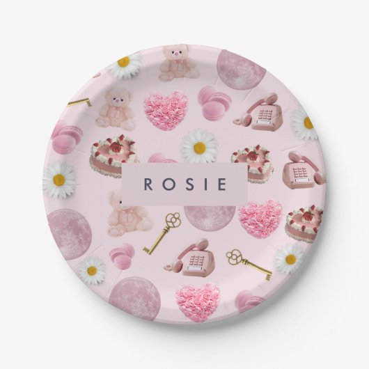 モノグラムパーソナライズされたコケットヴィンテージシーシェル ペーパープレート (正面)