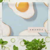 モノグラムパーソナライズされたサニーサイドアップ卵パターン キッチンタオル (折り畳み)