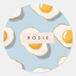 モノグラムパーソナライズされたサニーサイドアップ卵パターン ラウンドシール