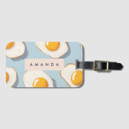 モノグラムパーソナライズされたサニーサイドアップ卵パターン ラゲッジタグ (正面横)