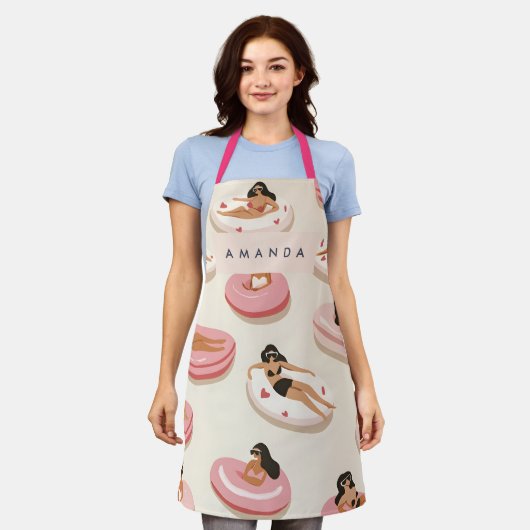 モノグラムパーソナライズされたサマープールフロートパターン エプロン (着用した状態)