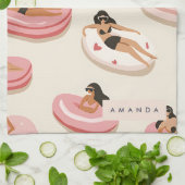 モノグラムパーソナライズされたサマープールフロートパターン キッチンタオル (折り畳み)