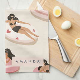 モノグラムパーソナライズされたサマープールフロートパターン キッチンタオル